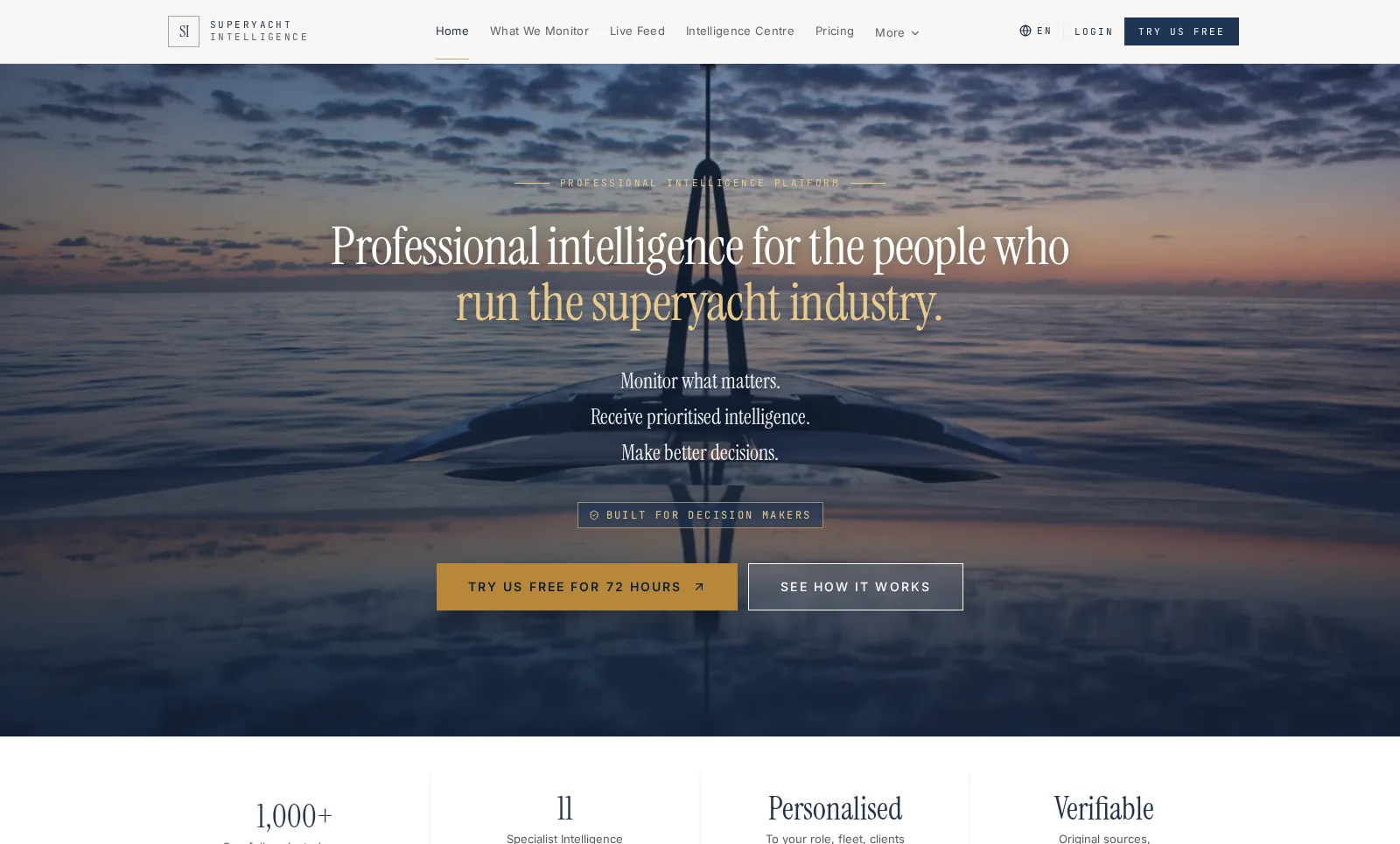 The Superyacht Intelligence platform shown on its live website